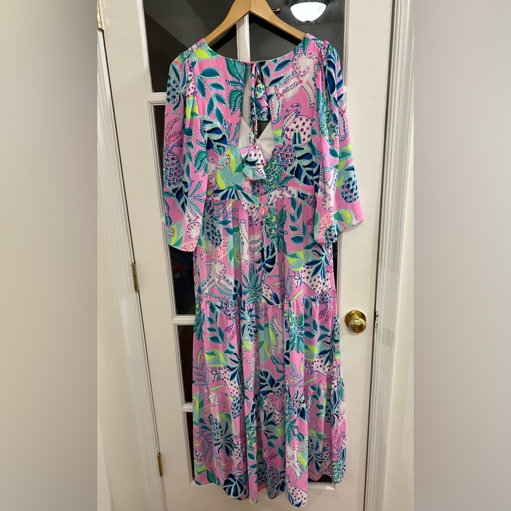Lilly Pulitzer Pastel Floral Maxi Dress in Pink, Blue & Green - Picture 9 of 11